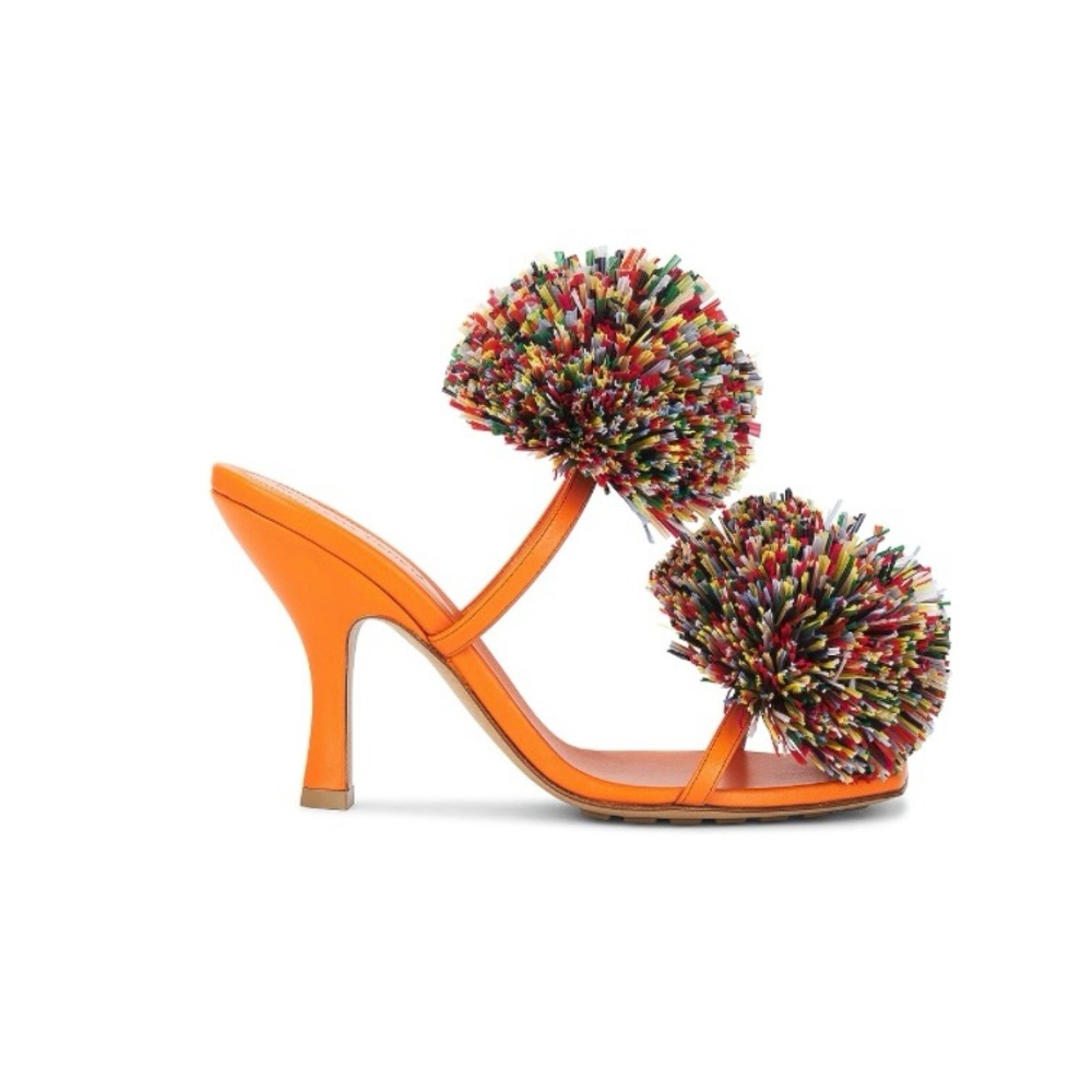 Bottega Veneta Orange Heels with Pom-Poms